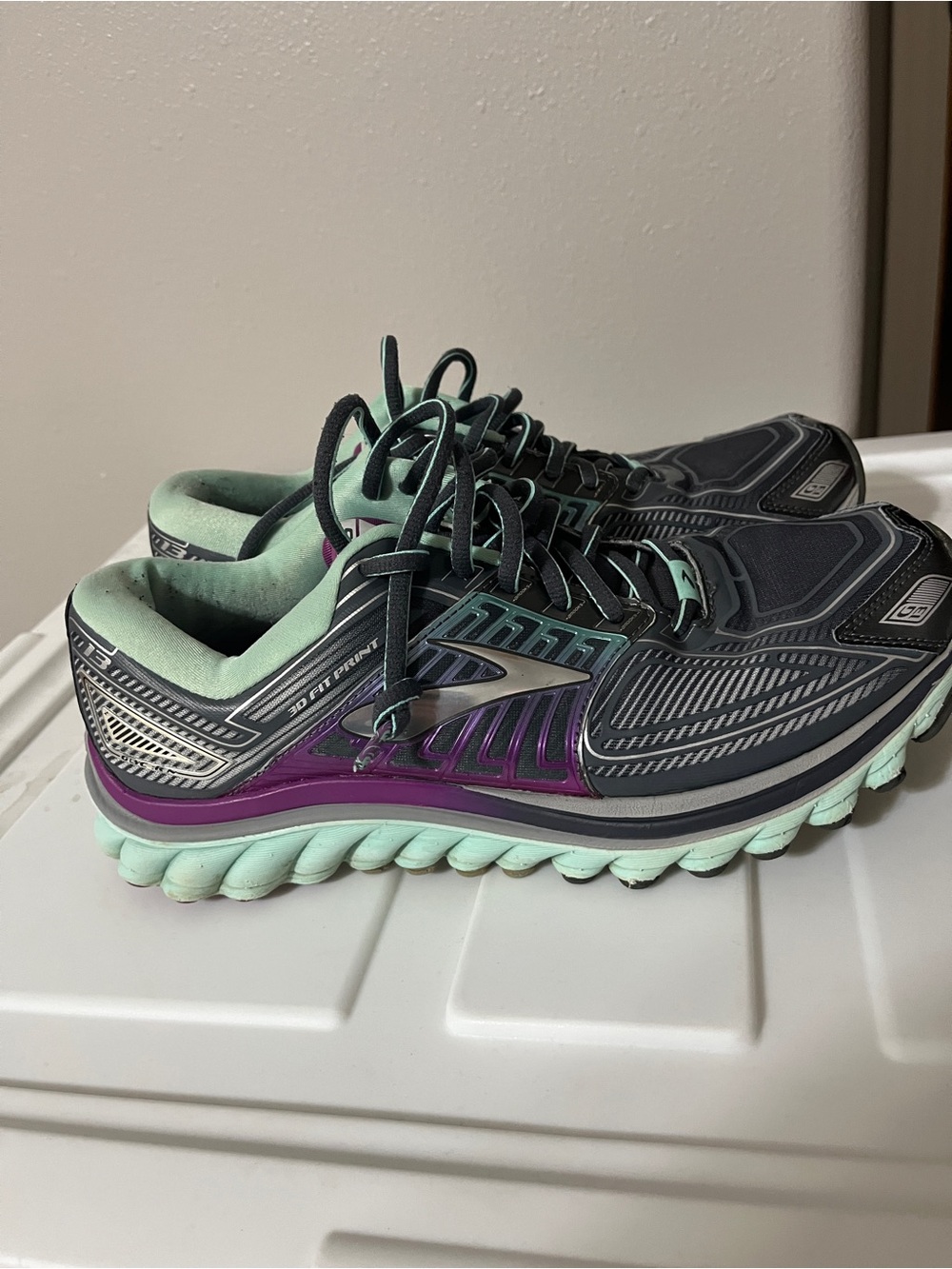 Brooks Women's Glycerin G13 Athletic Shoes in Mint, Purple and Gray